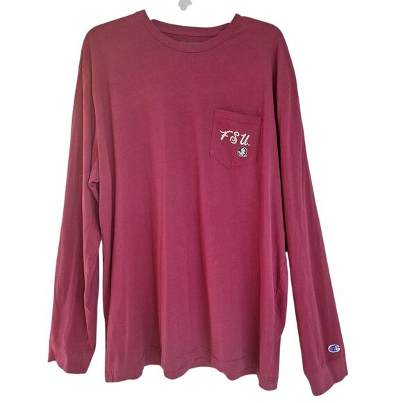 Champion Florida State Long Sleeve POCKET Tee XXL Garnet Red Seminoles T-Shirt - Picture 2 of 12